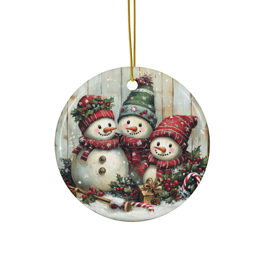 Ceramic Ornament, Snowmen Round