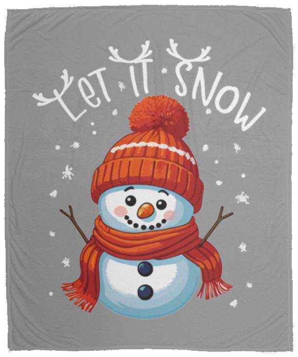 Let is Snow Cute Snowman Throw Cozy Plush Fleece Blanket - 50x60